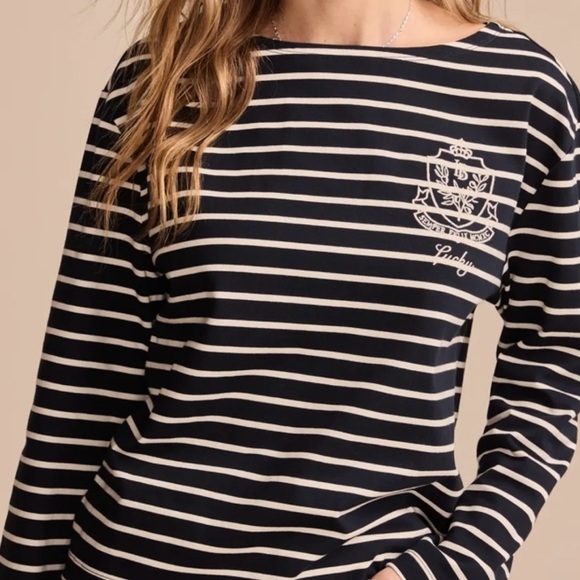 Lucky Brand Striped Navy and White Women's Top NWT - Picture 1 of 6